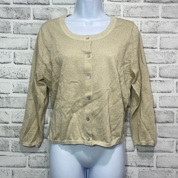 Anthropologie Knitted & Knotted Gold Lace Back Cardigan Large - Picture 1 of 12